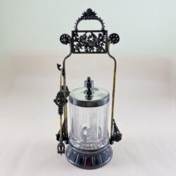 Victorian Era Silver Plate & Pressed Glass Pickle Castor & Tongs